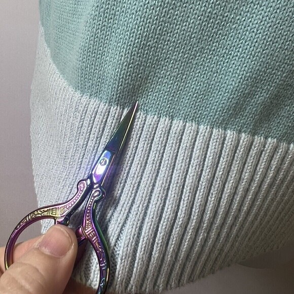 Pendleton Womens Sweater LARGE Short Sleeve Blue Green Striped Pockets READ - Picture 9 of 13